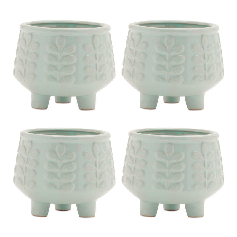 Melrose Footed Ceramic Leaf Pattern Planter Set of 4 Planter, Ceramic