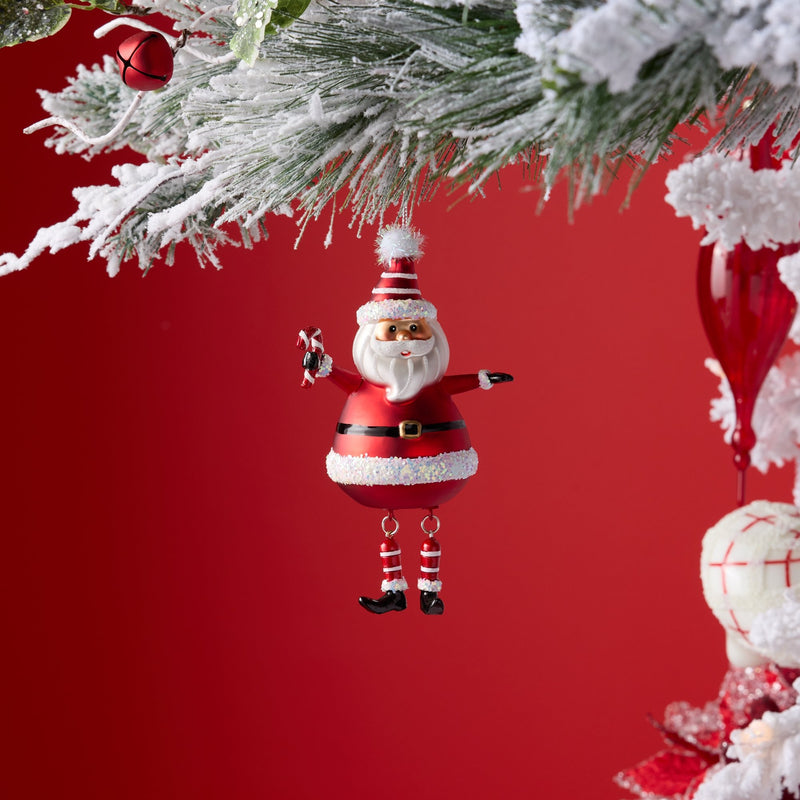 Melrose Glittered Glass Santa Ornament with Dangle Legs (Set of 6)