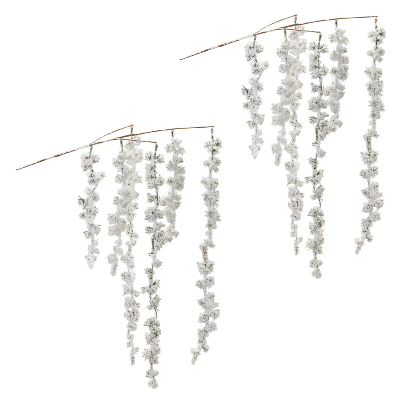Melrose Snowy Hanging Pine Cluster Branch (Set of 2)