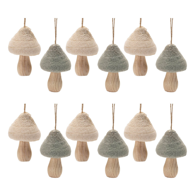 Melrose Felt Fabric Mushroom Ornament (Set of 12)
