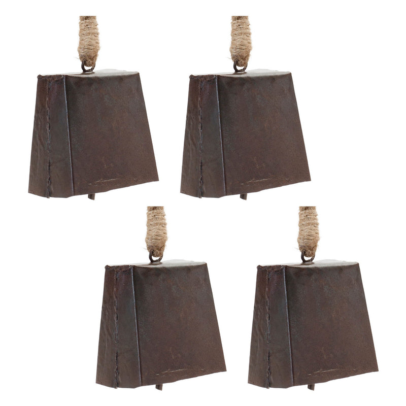 Melrose Bronze Metal Bell Ornament with Jute Rope Hanger (Set of 4)