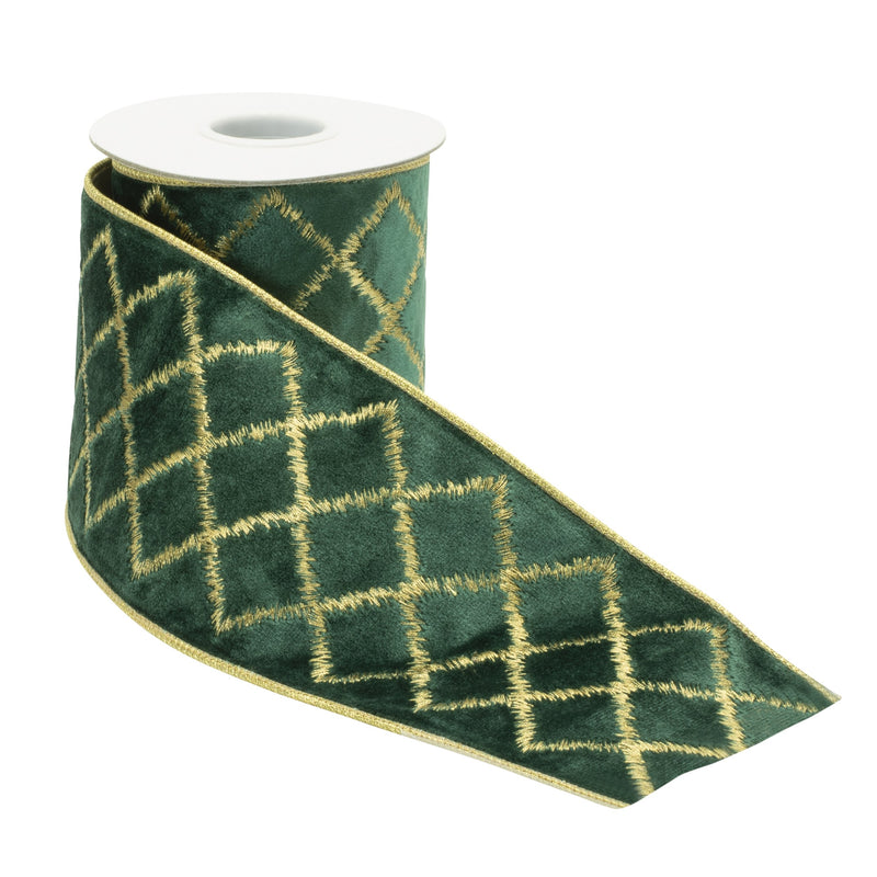 Melrose Green w/Gold Lattice Ribbon 4" x 5 Yds.