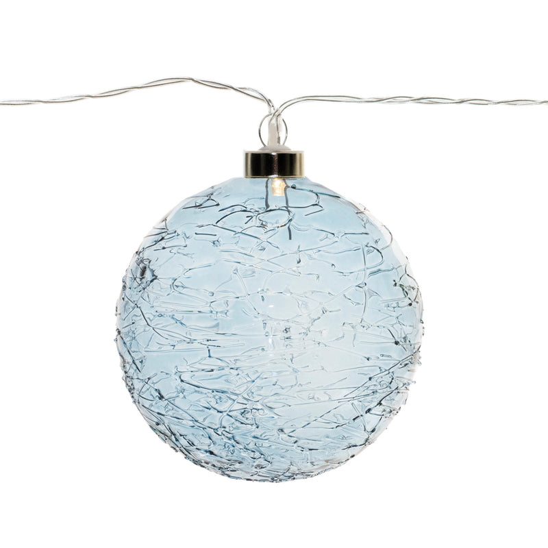 Melrose LED Blue Crackle Glass Ball Ornament String