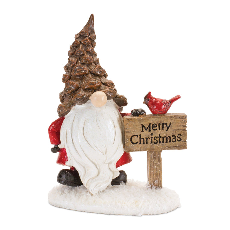 Melrose Pinecone Santa Gnome with Cardinal Bird (Set of 4)