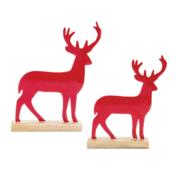 Melrose Metal Deer Silhouette with Wood Base (Set of 2)
