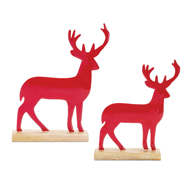Melrose Metal Deer Silhouette with Wood Base (Set of 2)