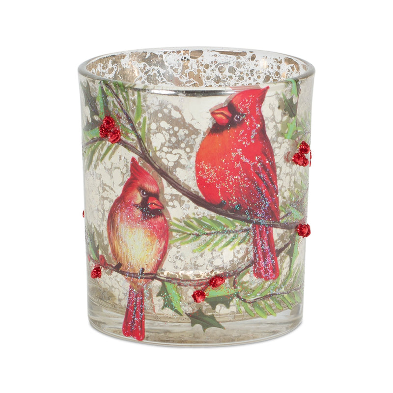 Melrose Mercury Glass Votive Candle Holder with Bird and Berry Branch (Set of 6)