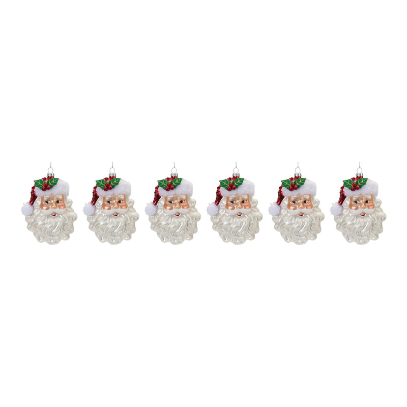 Glittered Glass Santa Ornament (Set of 6)