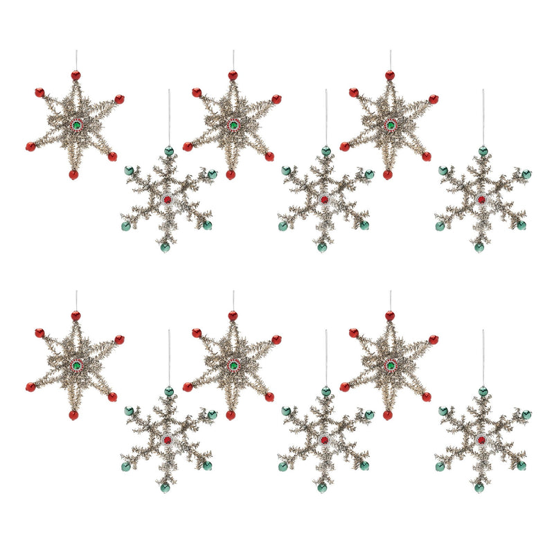 Melrose Jeweled Tinsel Snowflake Ornament (Set of 12)