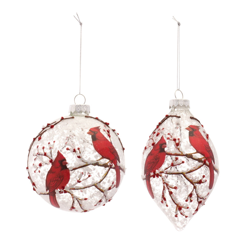 Snowy Cardinal Bird Ornament with Berry Branch Accent (Set of 6)