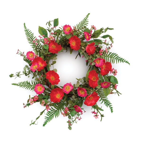 Melrose Mixed Poppy Floral Wreath 22"D