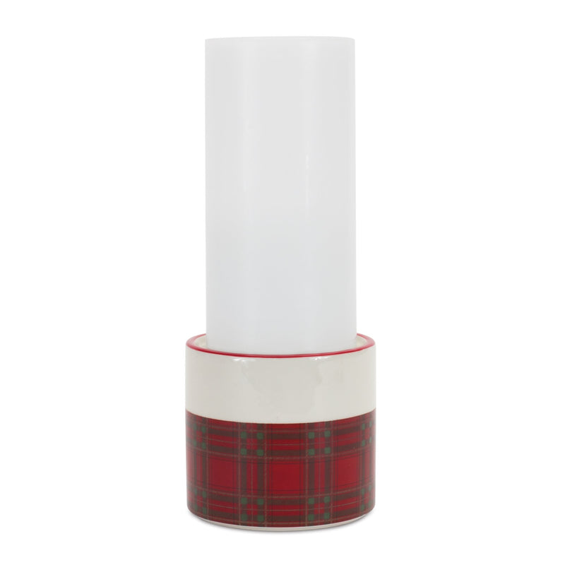 Melrose Winter Plaid Ceramic Candle Holder (Set of 2)
