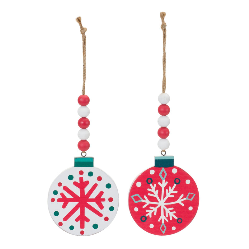 Wood Beaded Snowflake Ornament (Set of 12)