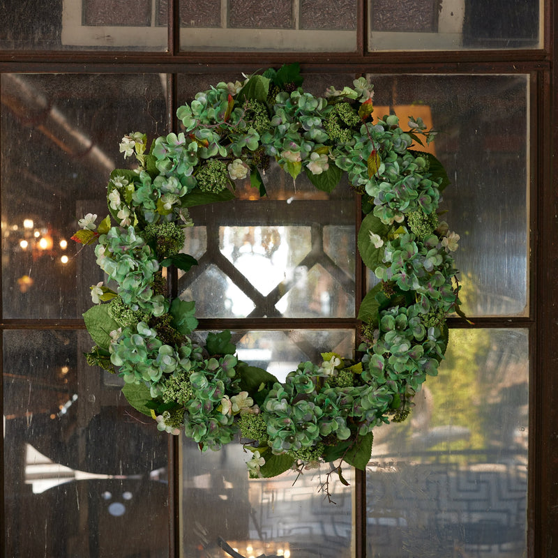 Melrose Hydrangea and Seedum Floral Wreath 32"D