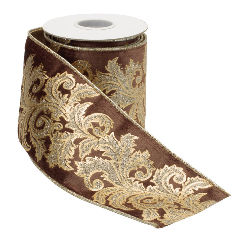 Melrose Embroidered Damask Wired Ribbon 4" x 5 Yds.
