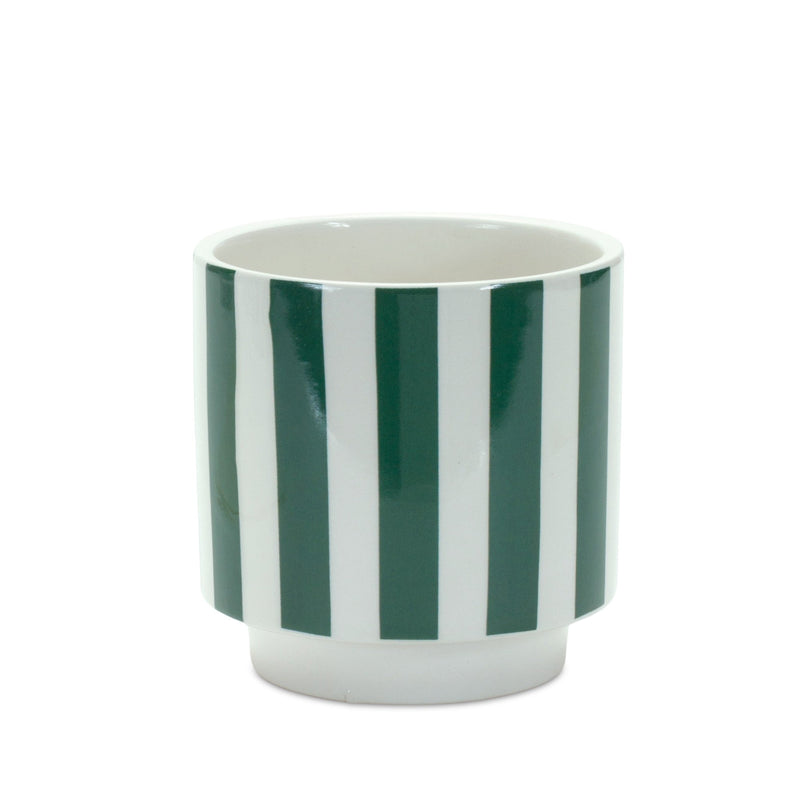 Melrose Green and White Striped Planter Set of 2 Planter, Dolomite