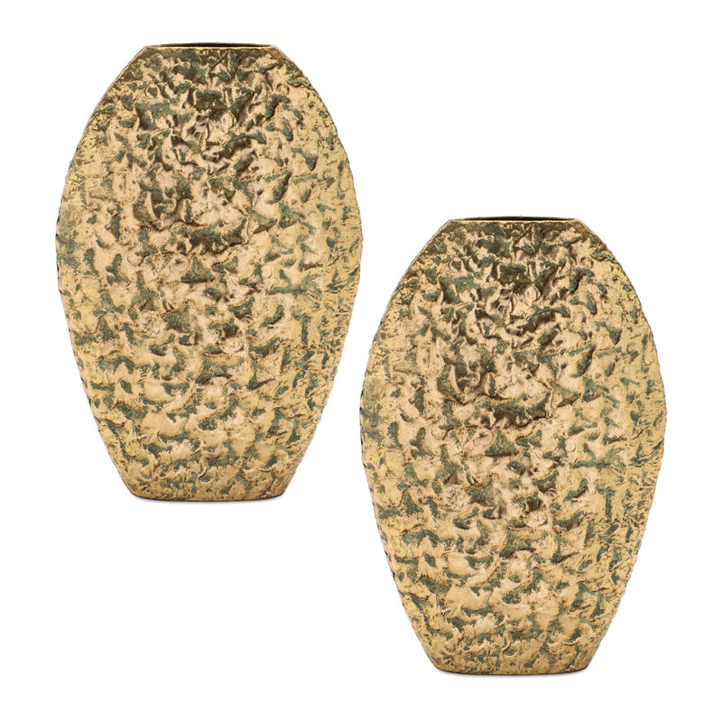 Melrose Distressed Flat Metal Vase (Set of 2)