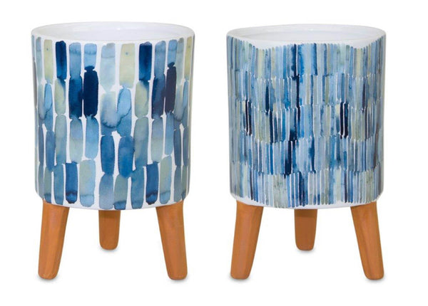Melrose Watercolor Planter with Terra Cotta Legs Set of 2 Planter, Dolomite