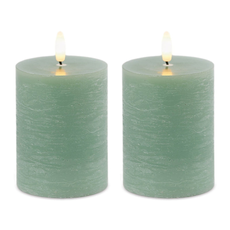 Melrose FIA Wick Green Pillar Candle (Set of 2)