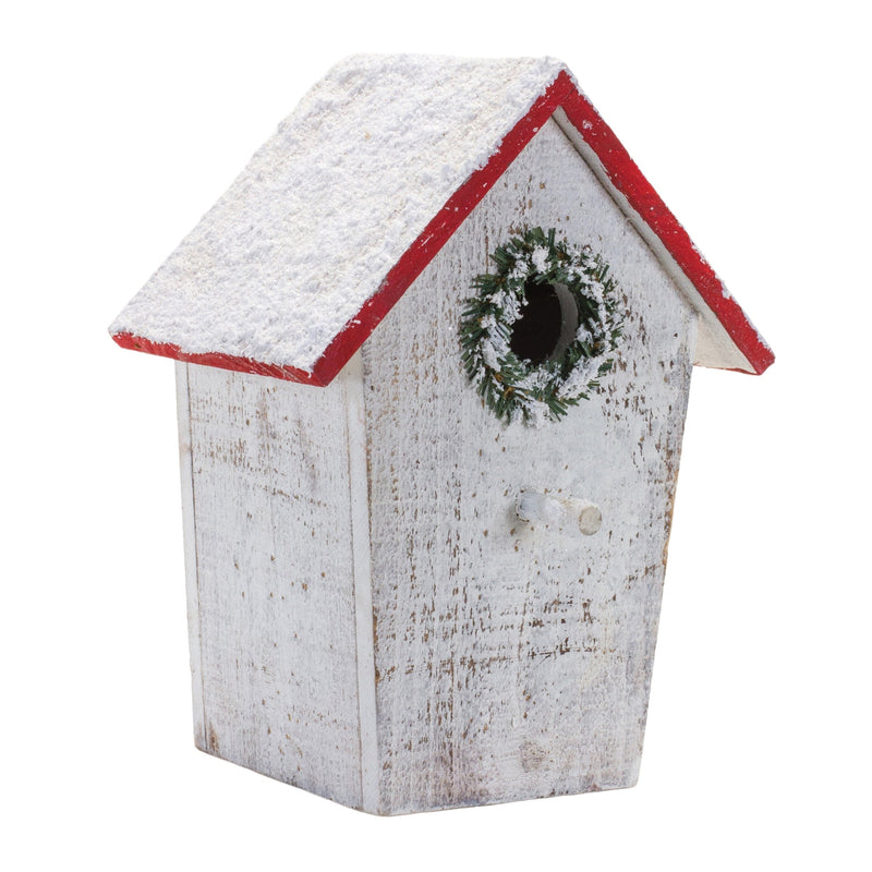 Melrose Flocked Wood Birdhouse with Wreath Accent (Set of 4)