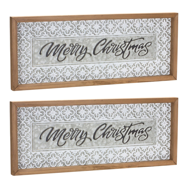 Melrose Ornate Metal Merry Christmas Sign (Set of 2)