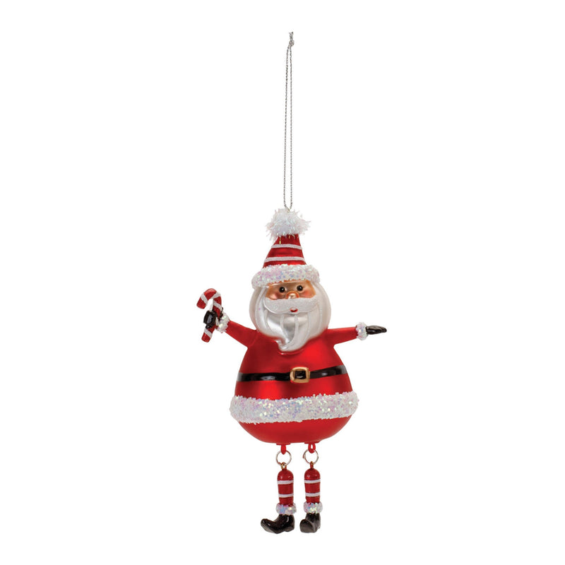 Melrose Glittered Glass Santa Ornament with Dangle Legs (Set of 6)