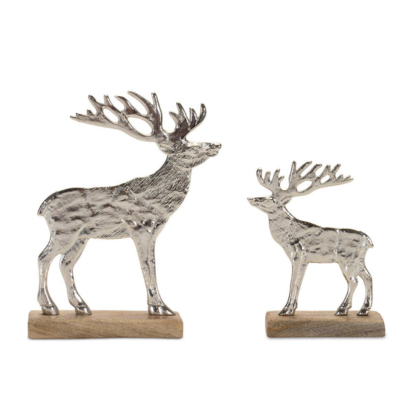 Melrose Metal Deer Silhouette with Wood Base (Set of 2)