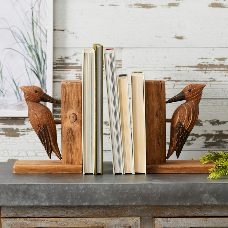 Melrose Pine Wood Woodpecker Bird Bookend (Set of 2)