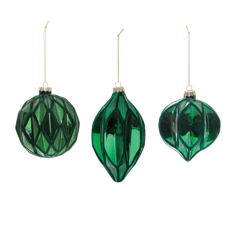 Melrose Green Textured Harlequin Glass Ornament (Set of 6)