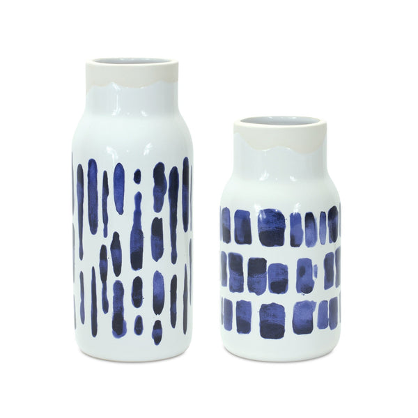 Melrose Two-Tone Tie Dye Design Ceramic Vase (Set of 2)