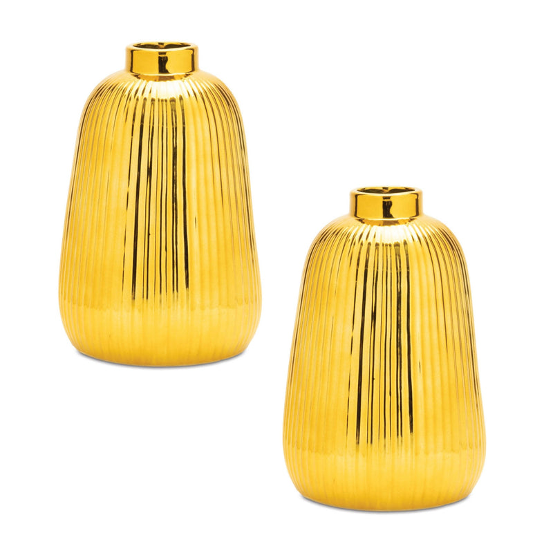 Melrose Ribbed Metallic Ceramic Vase (Set of 2)