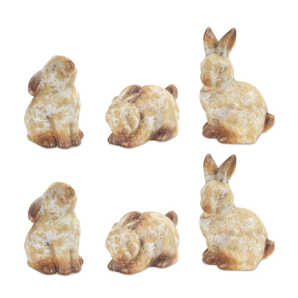 Melrose Weathered Terra Cotta Rabbit Garden Statue (Set of 6)