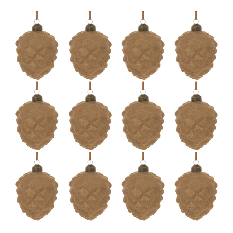 Melrose Flocked Glass Pinecone Ornament (Set of 12)