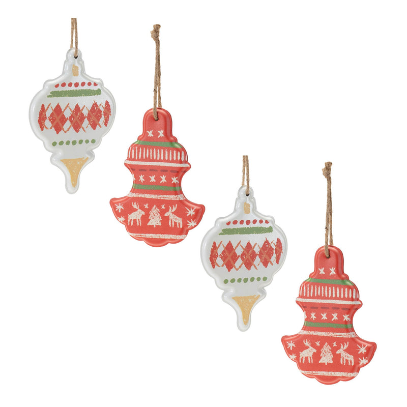 Melrose Metal Ornament with Nordic Pattern (Set of 4)
