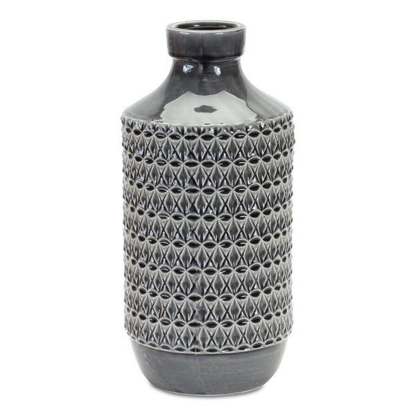 Melrose Goemetric Terra Cotta Vase with Black Finish 14"H