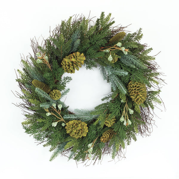 Melrose Mixed Winter Pine Wreath with Pinecone and Twig Accent 23"D