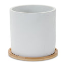 Melrose White Stone Planter with Wood Plate Set of 2 Planter