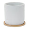 Melrose White Stone Planter with Wood Plate Set of 2 Planter