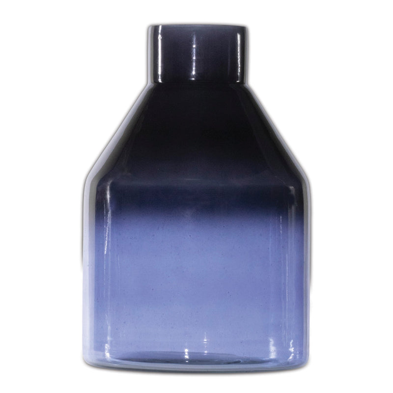 Melrose Blue Soda Lime Glass Bottle Vase 7"H