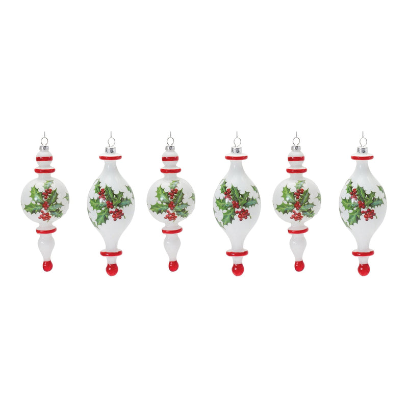 Holly Finial Drop Ornament (Set of 6)