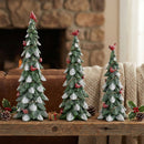 Frosted Cardinal Pine Tree (Set of 3)