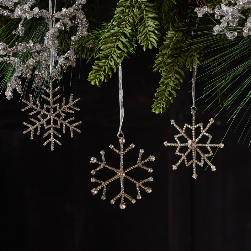 Jeweled Metal Snowflake with Ribbon Hanger (Set of 12)