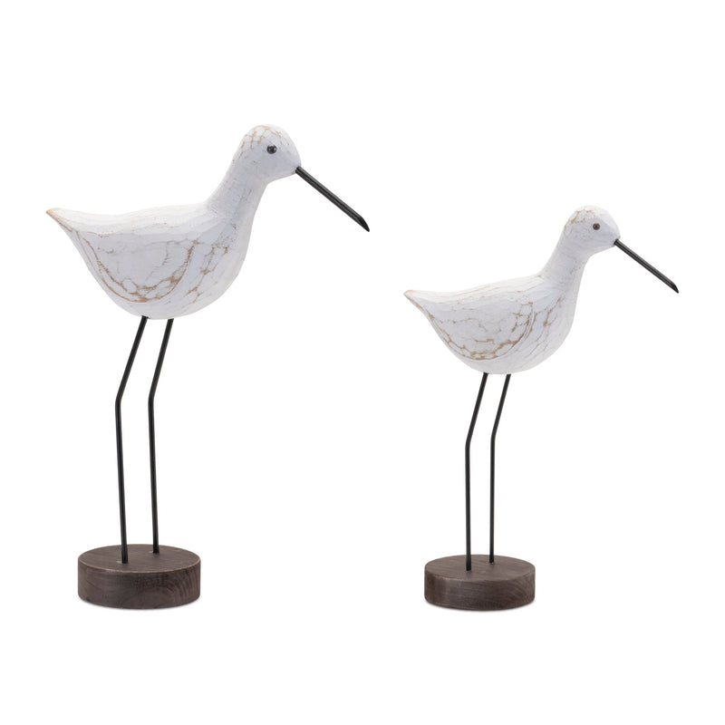 Melrose Carved Wood Sea Bird with Metal Stand (Set of 2)