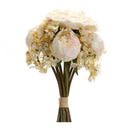 Melrose Ivory White Peony and Hydrangea Flower Bouquet (Set of 6)