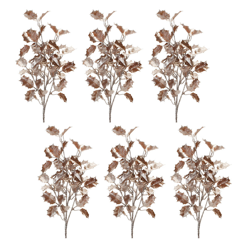 Melrose Metallic Holly Leaf Spray (Set of 6)