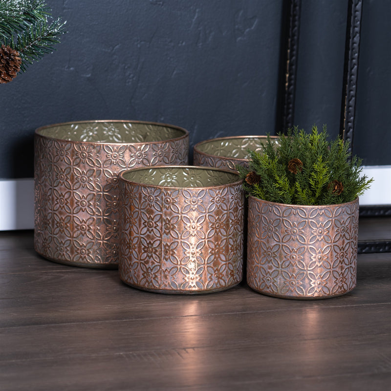 Melrose Ornate Geometric Metal Planter Set of 4 Planter