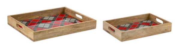 Melrose Plaid Wooden Tray (Set of 2)