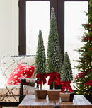 Melrose PVC Bottle Brush Design Pine Tree Decor with Bow (Set of 3)
