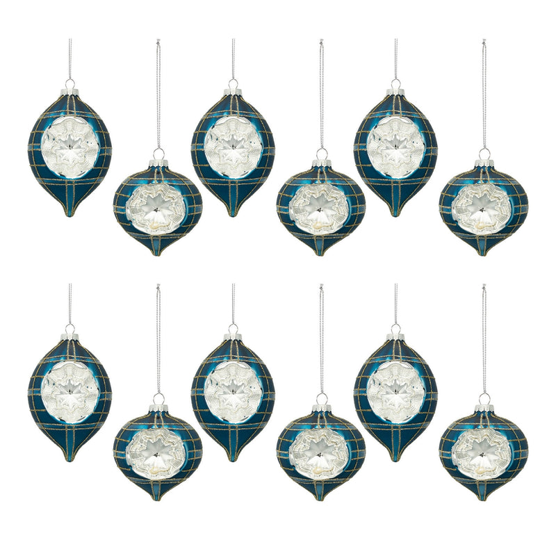 Melrose Plaid Glass Reflector Ornament (Set of 12)