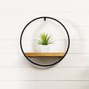 Melrose Wood Circle Shelf in Metal Frame 17.5"D Wall Decor, Modern, Wood, Metal